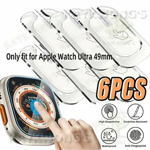 KAYKWONG'S Tempered Glass Watch Screen Protector, 6-Pack, Fit for iWatch Ultra 3/2/1 49mm, Anti-Scratch, Easy Install, Glossy Finish, 9h Hardness
