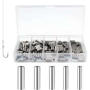 250pcs/500pcs Single Copper Barrel Crimp Sleeves Kit, 5 Sizes Single Tube for Fishing Leader Wire Rope