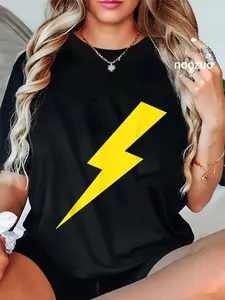 100% Cotton Unisex Awesome Lightning Bolt Yellow Print T-Shirt Cool Lightning Bolt T-Shirts