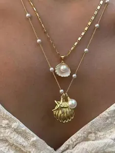 European and American Style Multi-Layer Clavicle Chain, Shell Bead Necklace, Minimalist Fine Chain, High-End Versatile Women's Jewelry