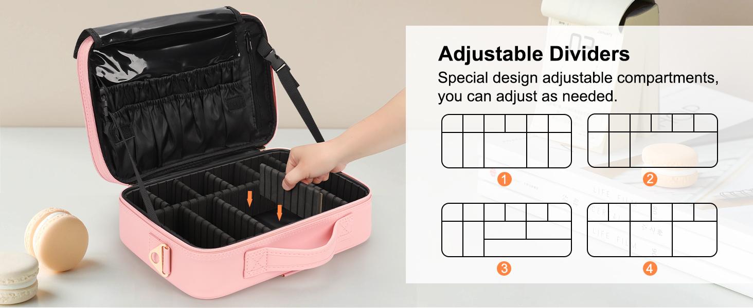 Travel Makeup Bag Cosmetic Bag Adjustable Dividers, Professional Cosmetic Artist Organizer,Makeup Organizer Bag Waterproof,Perfect Mother Gift For Friend& Family.
