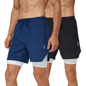 2PCS New Men's Shorts Two-piece Breathable Quick Drying Sports Universal Training Shorts Outdoor Exercise