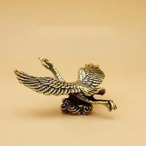 Vintage Style Solid Brass Crane Mini Statue, Elegant Flying Bird Sculpture, Perfect for Desktop Decoration, Home or Office Decor