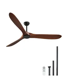 VEVOR 72 Inch Ceiling Fan without Light, 6-Speed Remote Control, 3-Wood-Blade, Reversible DC Motor, Modern Low Profile Flush Mount Exterior Fan for Bedroom, Living Room, Patio, Indoor/Outdoor, Walnut