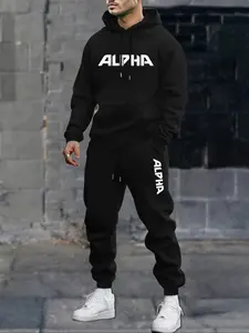 2-Piece ALPHA Logo Tracksuit for Men: Hoodie & Jogger Set, Casual Comfortable Streetwear, Trendy Outfit for Daily Use, Urban Fashion & Casual Occasions, Stylish Loungewear for Relaxed Days, Perfect for Casual Wardrobes & Fashionable Everyday Looks