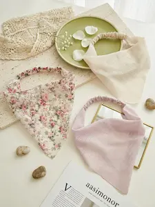 3 Pcs French Vintage Floral Lace Triangle Headband Set, Adjustable Elastic Headbands for Women, Fashion Accessories for Beach & Photoshoots