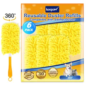 KEEPOW 6 Pack Reusable Microfiber Dusters Compatible with Swiffer Duster Refills, Washable 360° Heavy Duty Duster Refills (Handle is Not Included)