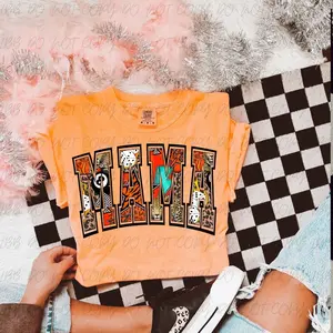 Yallternative Mama T-Shirt, Orange with "MAMA" Text Design, Casual Style, Womenswear Top