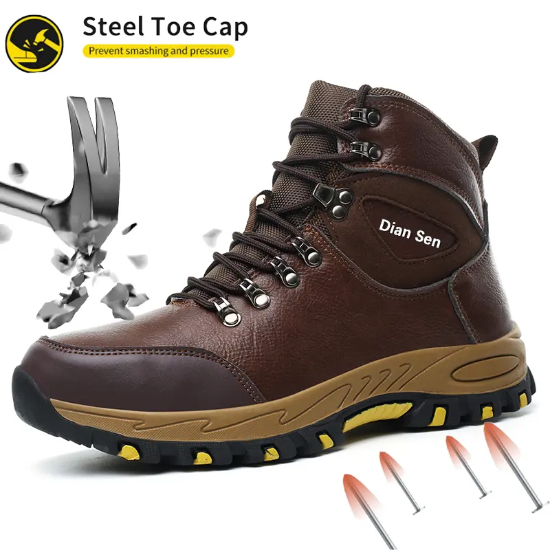 Men's Steel Toe Safety Boots, Lightweight Minimalist Round Toe Lace-up Workwear, Puncture-Proof & Water Resistant for All Seasons, Safety Gear, Microfiber Leather, Outdoor, Rubber Work Footwear, Steel Toe Waterproof