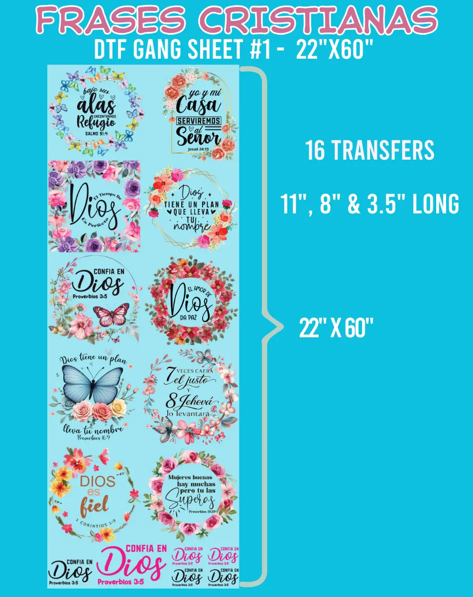 Frases Cristianas DTF Gang Sheet - 22"x60"
