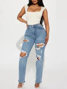 Because I Said So Destroyed Mom Jeans - Medium Blue Wash