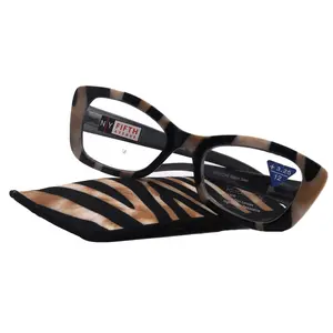 Mystika, (Premium) Reading Glasses, High End Readers +1.25..+3 Magnifying Glasses (Black N Brown) Stripes Cat Eye, NY Fifth Avenue Lightweight
