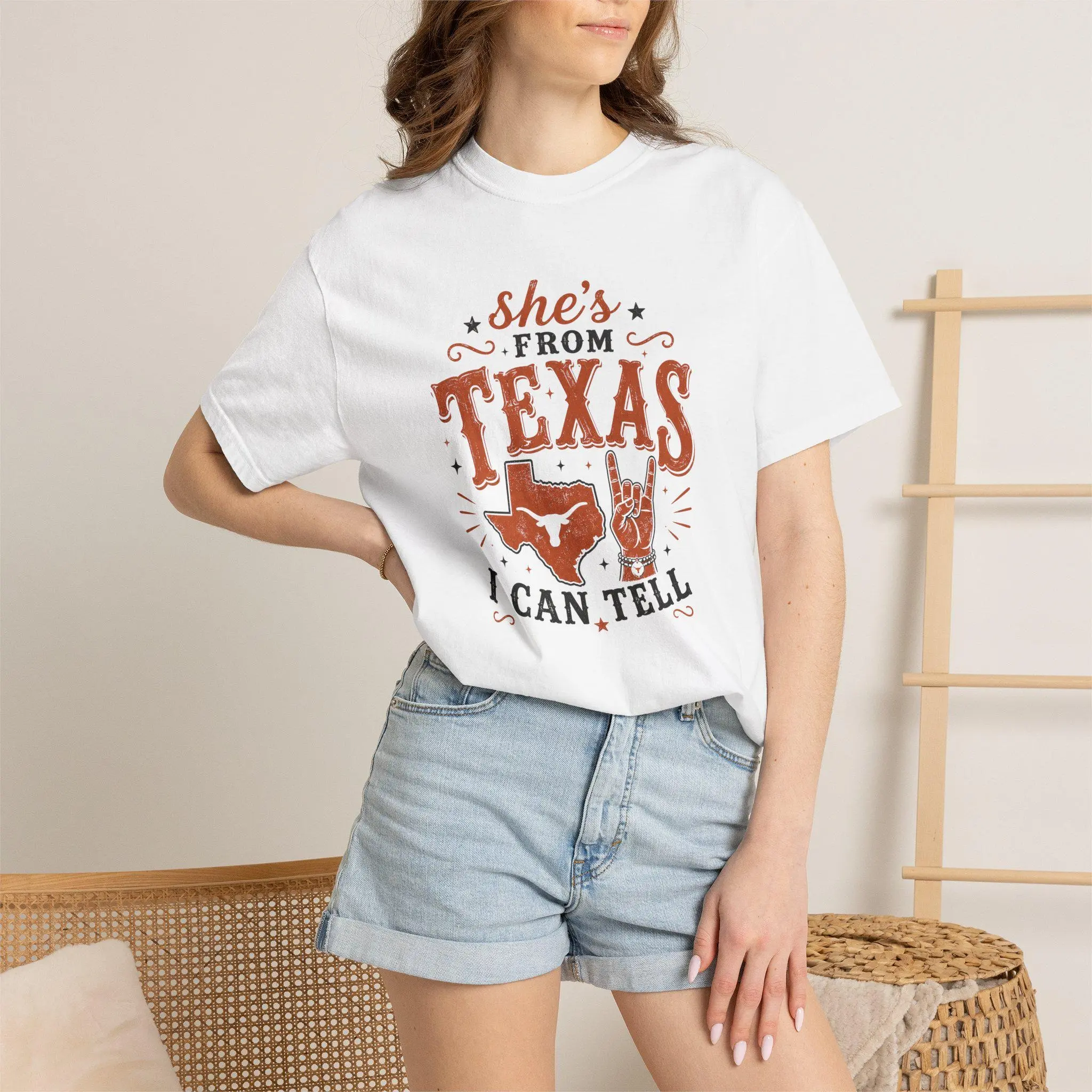 Comfort Colors She's From Texas I Can Tell T-shirt _ Texas Map Longhorn Hand Sign Design
