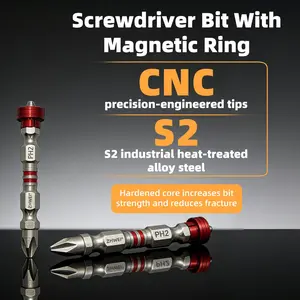 Magnetic Phillips Screwdriver Bit Set, PH2 Size, S2 Heat-Treated Steel, CNC Machined, Anti-Fracture for Impact Driver & Drill