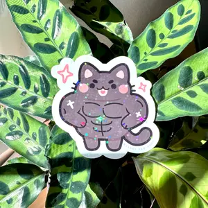 Buff Cat Sticker | 14 cat colors | Sparkly 3" Water-resistant Motivational buddies