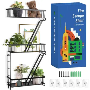 Fire Escape Wall Shelf -  York Decorative Ladder Shelf, Wall Art Floating Shelf Black Metal Shelves for Bedroom,  Office Storage and Display (3-Tier)