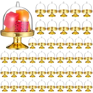 24 Pack Mini Cake Stand with Dome – Gold Base & Clear Cover, Tiny Donut & Cupcake Display Stands – Perfect for Weddings, Birthdays, Party Dessert Tables outdoorfun