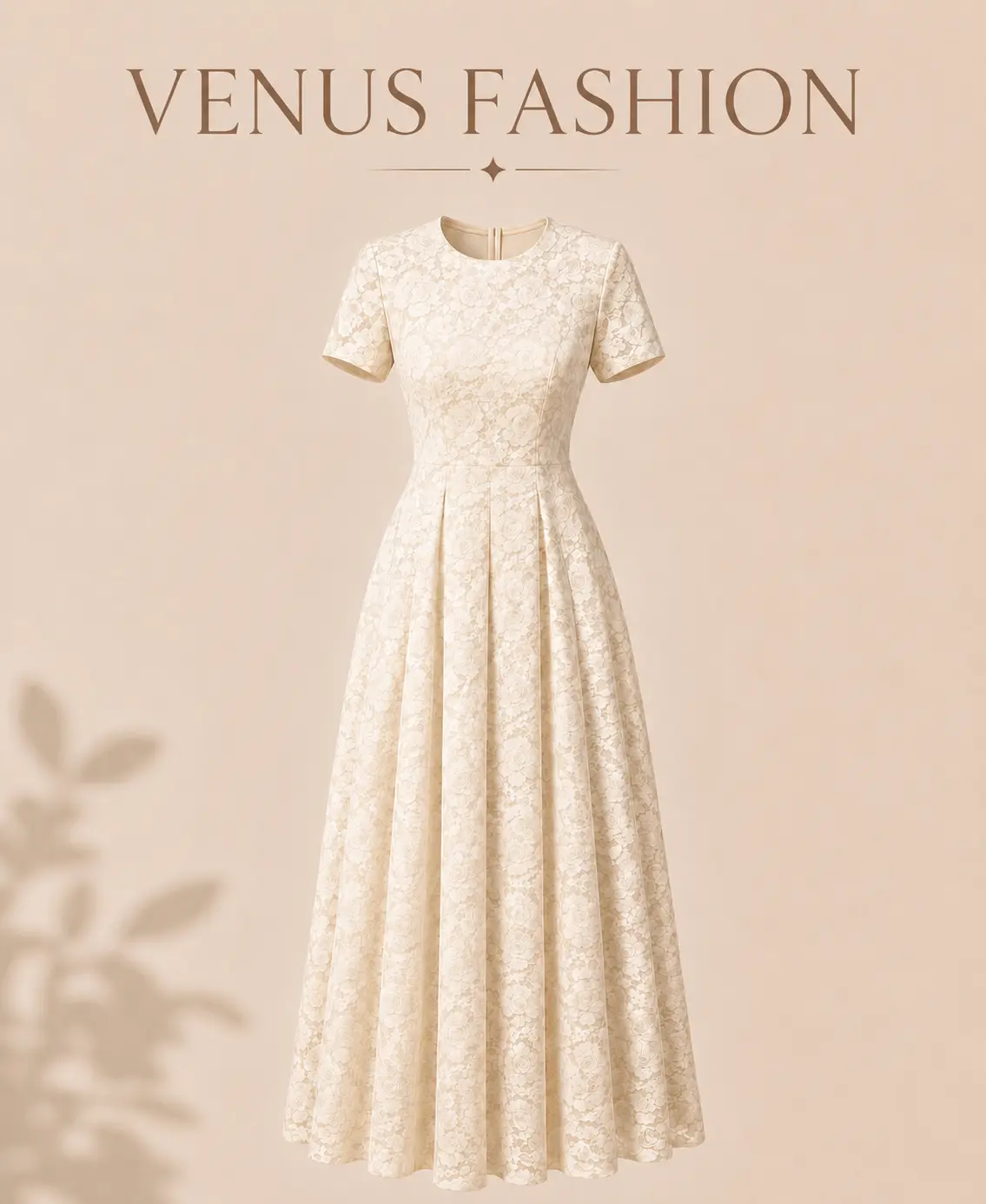 Ivory Floral Lace Formal Dress for Women - Elegant A-Line Midi Dress
