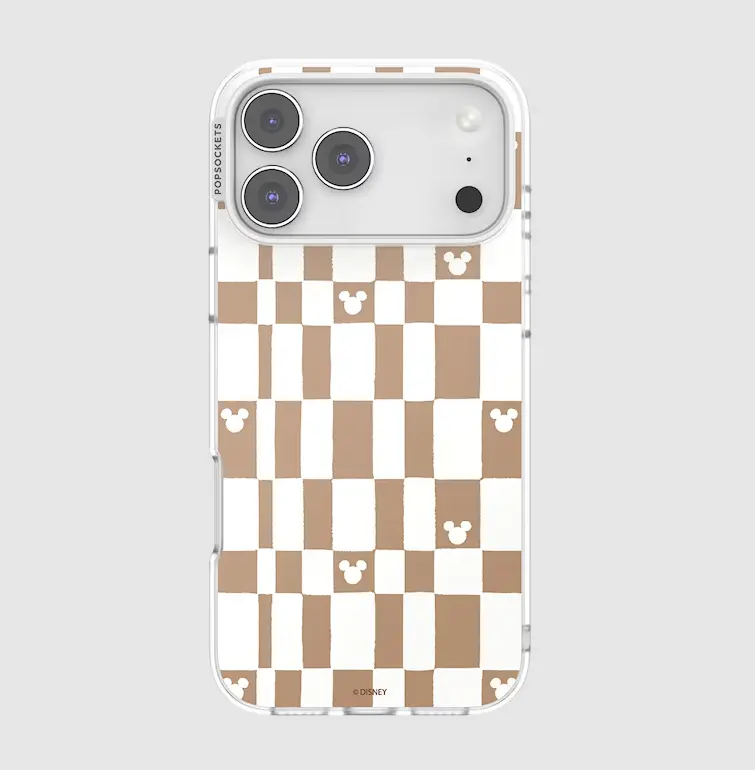 MagSafe Compatible Protective Casing for iPhone 17 Pro Max - Mickey Latte Check Design, PopSocket-Style Attachment, Smartphone Cellphone Devices Accessory
