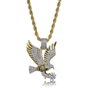 European and American explosive personality eagle hip hop men's golden necklace  micro-inlaid zircon pendants cross borders