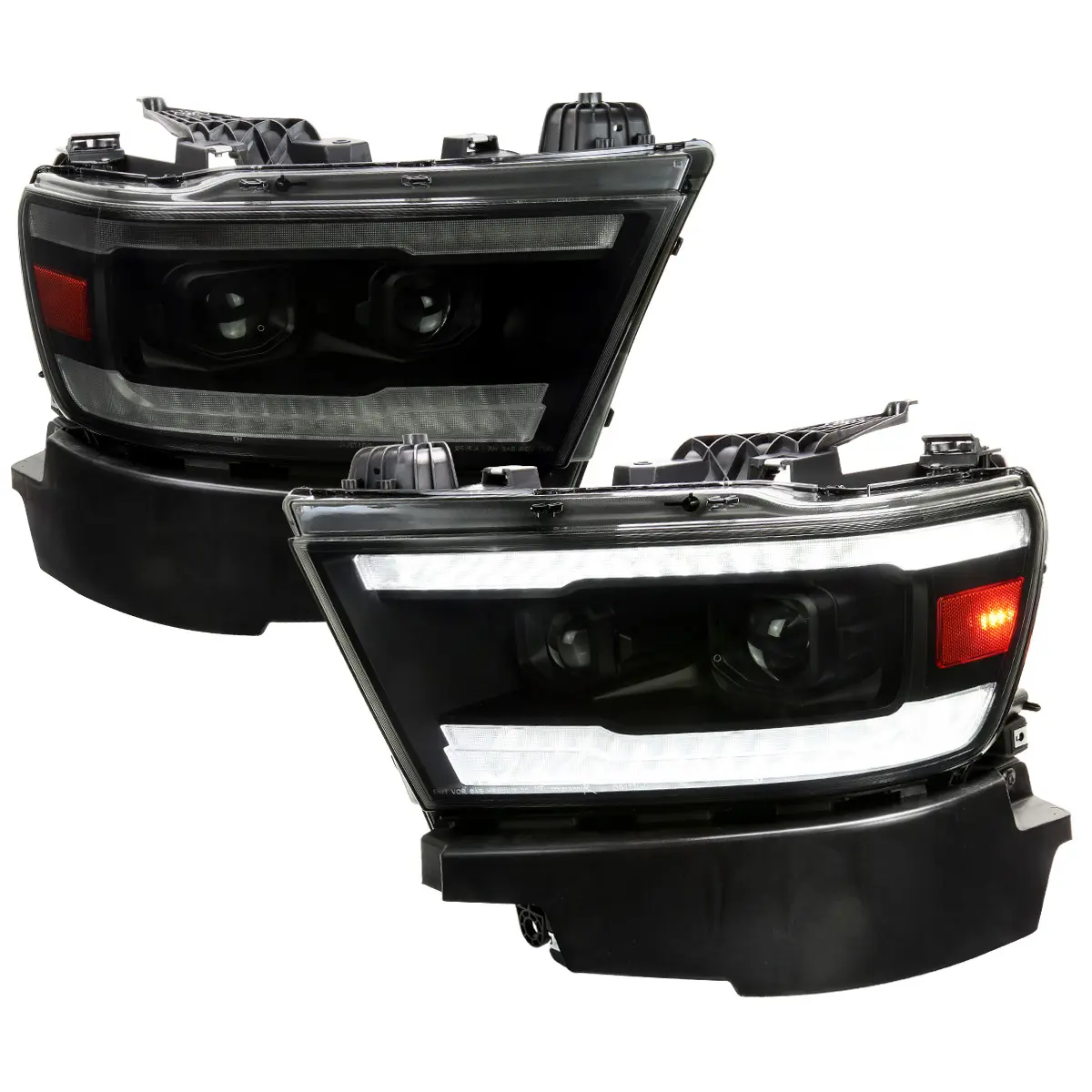 2019-2024 RAM 1500 Switchback Sequential LED Turn Signal Projector Headlight Assemblies (Matte Black Housing/Smoke Lens)