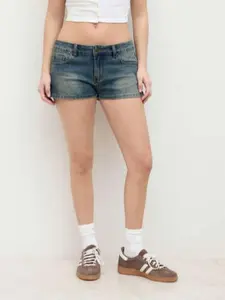Cider Women's Low-Waisted White Denim Shorts with Classic Design