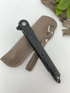 Slim Folding Knife with Steel Blades and Leather Sheath - Portable Multipurpose Knives, Outdoor Tool, Camping Tool, EDC, Camping, Peeling