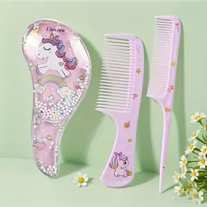 3pcs Cute Cartoon Massage Comb Set, Anti-Static, Anti-Knot Shampoo Care Comb, Dry and Wet Use, Portable Comb, Great Gift