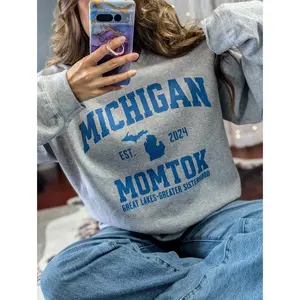 Michigan MomTok Sweatshirt - Cozy Cold Washable Knit Women's Everyday Wear & Gifting - Soft Polyester Spandex Blend - Perfect for TikTok Lovers