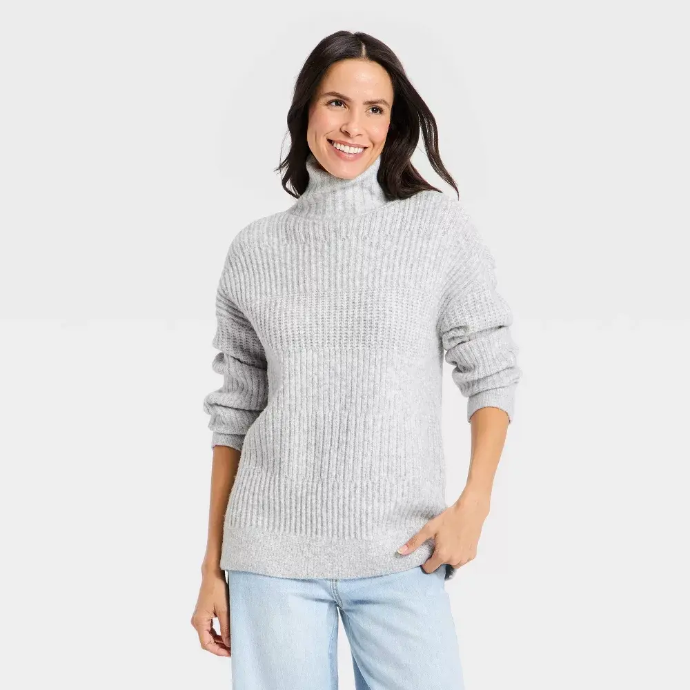 Women's Long Sleeve Textured Mock Turtleneck Pullover Sweater - Universal Women's Long Sleeve Textured Mock Turtleneck Pullover Sweater - Universal