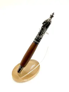 Handcrafted Bolivian Rosewood Chess-Themed Rollerball Pen (Polished Bronze)