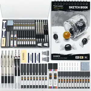 STAGEEK Graphite 48PCS Art Drawing Supplies Kit, Metal Mechanical Pencil Set 0.5, 0.7, 0.9 & 2mm, 30 Sheets 6.5x9.5 Sketch Book, 492PCS Leads, School Supplies Drawing Kit for Artist Adults Teens Kids Sketching