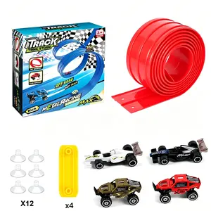 Flex Tracks 15 Ft Starter Set Flexible Race Track for Kids 3+, Flexible Car Track Race Car Ramp Track Compatible with Diecast 1/64th Cars, Portable Rolls Up Race Tracks with Strong Suction Cups