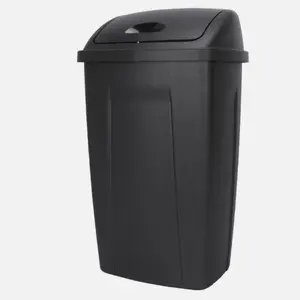 13 Gallon Kitchen Trash Can Black Plastic Garbage Bin with Swing Top Lid