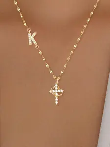 ✝️｜【Gift box included】PSA: Your faith and your identity, now on one necklace. This delicate cross with your letter pendant is more than jewelry—it’s who you are. 🔤 Wear it close, always. #crossnecklace #letterpendant #personalizedjewelry