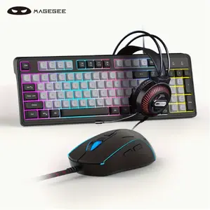 MageGee Wired Gaming Keyboard And Mouse Headset Combo, Rainbow LED Backlit Wired Keyboard, Over Ear Headphone With Mic Headset, Rainbow Backlit Gaming Mice For PC, Laptop, Mac, PS4, Xbox