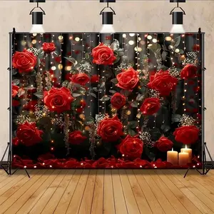 Rose Pattern Party Backdrop, Romantic Rose Garden Party Banner, Indoor & Outdoor Background Decoration for Home Garden Party, Ornaments, Wedding Party Backdrop