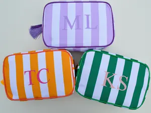 Custom Sorority Orange, Green, Purple Toiletry Bag, Personalized Cosmetic Striped Bag, Name Makeup Bag, Bachelorette Party Gift Bag