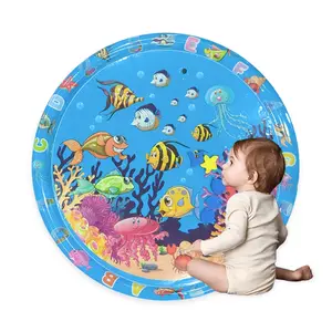 Large Kids Crawling Mat Water Pad with Clownfish Blue Sensory Water Pad L Size 38 Inches Safe Inflatable Belly Time Pad for Play and Early Education Nursery Development Mat
