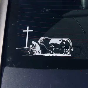 Praying man with Cow Decal Sticker For Cars, Trucks, SUVs, Glass Doors, Windows, and Fridges - Available in Multiple Colors & Sizes