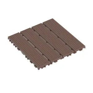 44 Pcs Plastic Snap-Together Patio Tiles – 12"x12", Brown. Water Resistant & Weatherproof. Ideal for Terrace, Swimming Pool Area, Deck or Garden. Simple DIY Interlocking Assembly