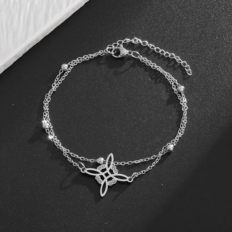 September Laurel  Silver Tone Cross Charm Bracelet for Women, Vintage Double Layer Chain Bracelet with Cross Pendant, Gothic Fashion Jewelry, Everyday Wear Gift