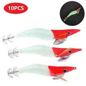 10pcs Luminous Squid Jig Hook Saltwater Fishing Lures Plastic Glow Shrimp Bait