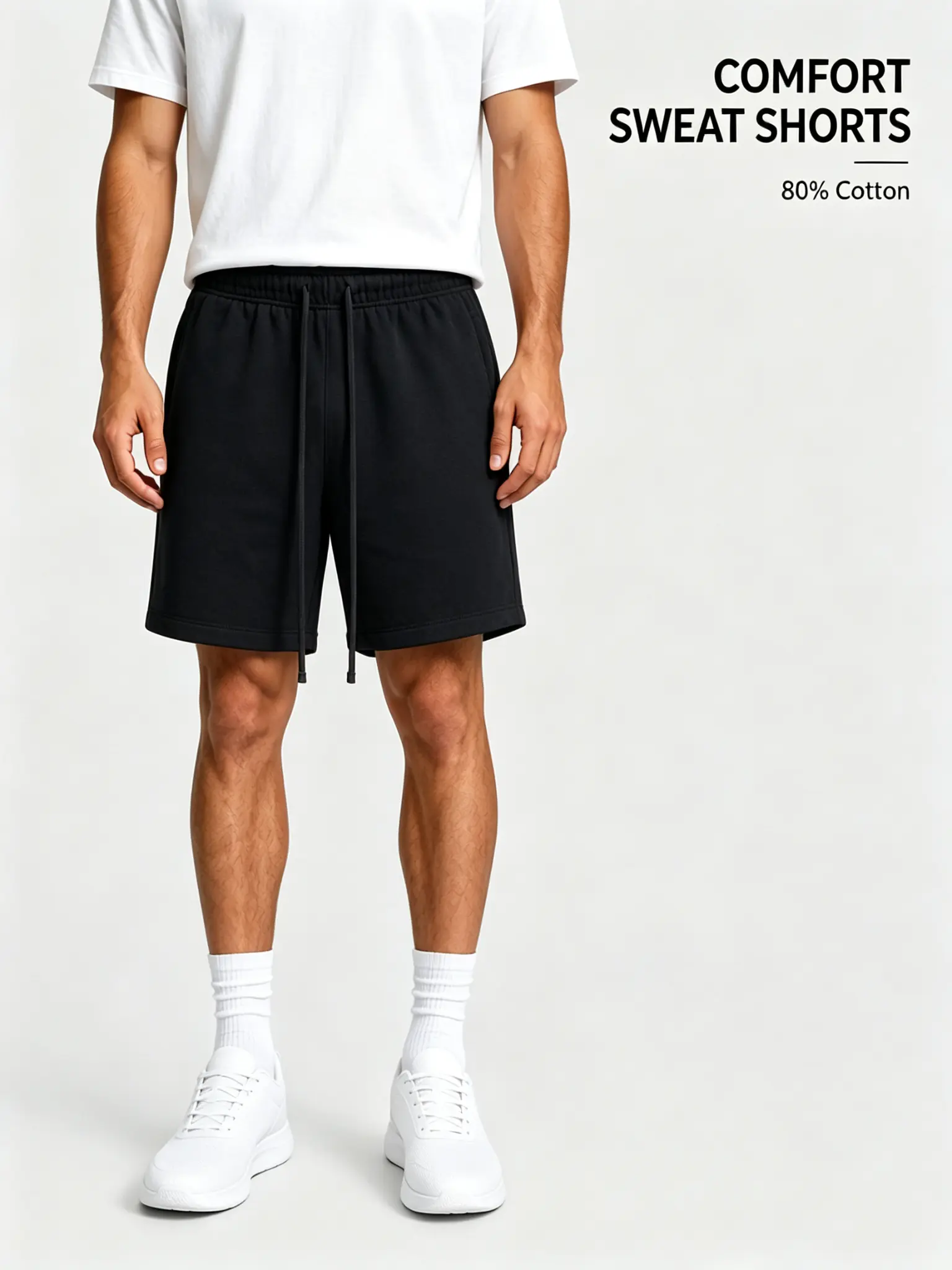 Unisex Men Sweatshorts Blcak Color Relaxed Oversized Fit, Elastic Drawstring Waist, Casual Streetwear Bottoms for Daily Wear and Leisure Activities Tropical