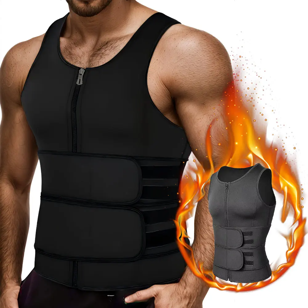 Men's Neoprene Sauna Vest, Zippered Compression Shirt for Waist Training, Body Contouring and Gym Workout Support