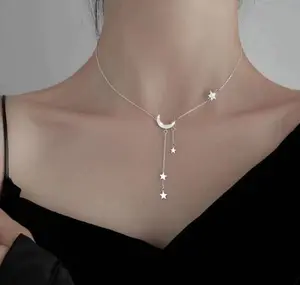 Korean Fashion Moon Star Tassel Pendant Necklace for Women Party Accessories High-quality Gifts Custom Jewelry