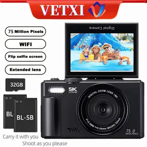 Beginner Compact 5000P Point & Shoot Digital Camera (dc080-black-32GB SD Card) - 75MP CMOS, Wireless UHD Auto Focus Camcorder, 3-Inch 180° Flip LCD, 18x Zoom, Flash, Tripod, MP4 Support, 2 Rechargeable Batteries, Travel YouTube Camera, Portable Gift