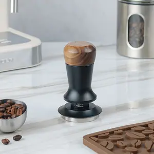 Walnut Wood Coffee Press Powderer Stainless Steel Pressure Filling Hammer Constant Force 51/53/58mm, Durable Espresso Tool, Wooden Coffee Equipment