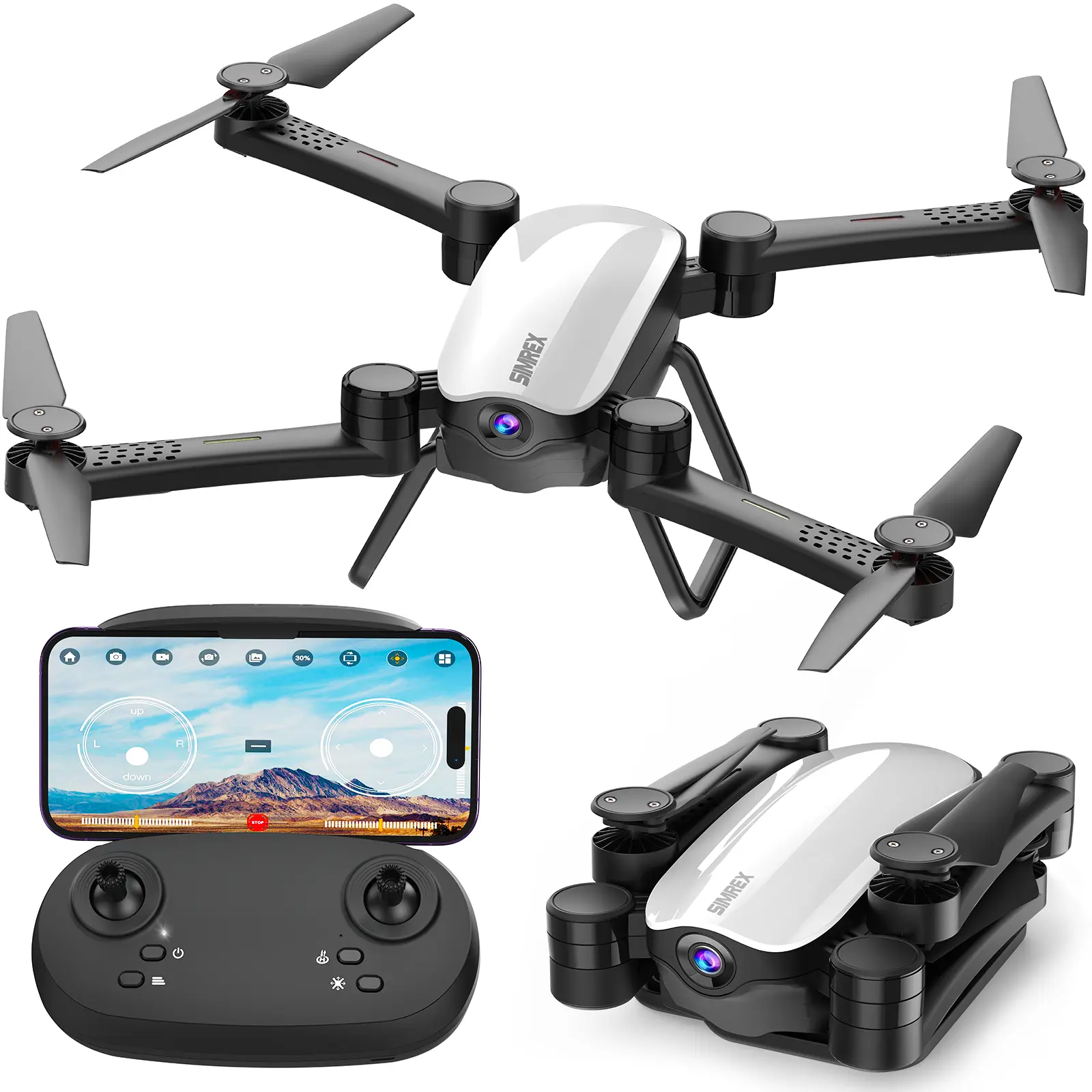 SIMREX X900 Drone Optical Flow Positioning RC Quadcopter, Altitude Hold Headless Mode, Foldable FPV Drones WiFi Live Video 3D Flips 6axis RTF Easy Fly Steady for Learning Matte Black