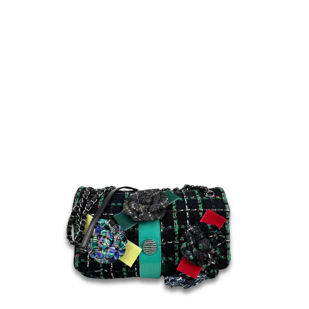 Pre-owned CHANEL Wool Tweed Crossbody Bags Multicolor Tweed Camellia Flap Bag
